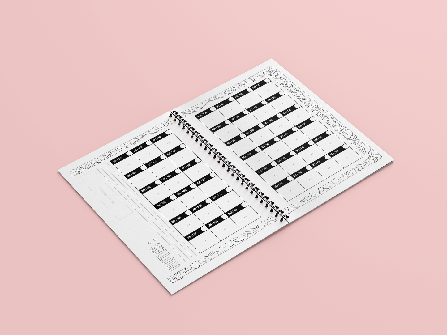 Undated Coloring Agenda bilingual